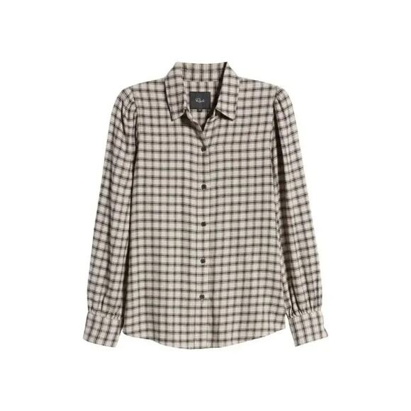 Rails Shirt Womens Angelica Check Flannel Small Beige Black Plaid Button Front - Picture 3 of 12